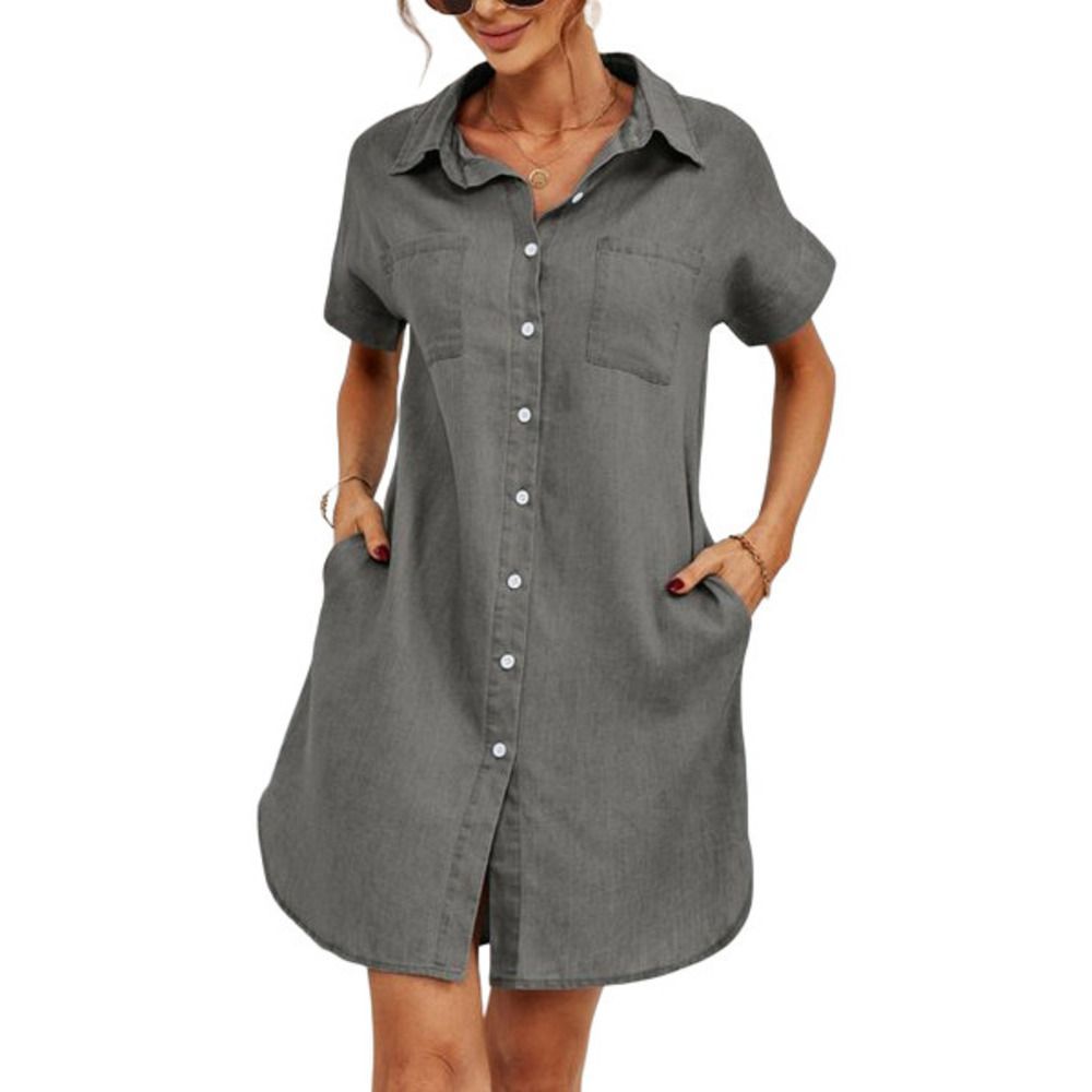 Camisa Gray Chambray Pocket Shirt Dress Size L
